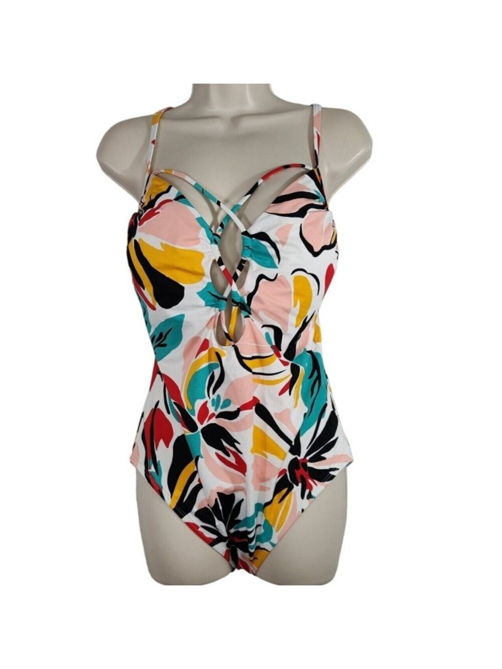 Beach Betty One Piece Swimsuit Women Size L Colorful Floral Summer Vacation NEW - Picture 2 of 13